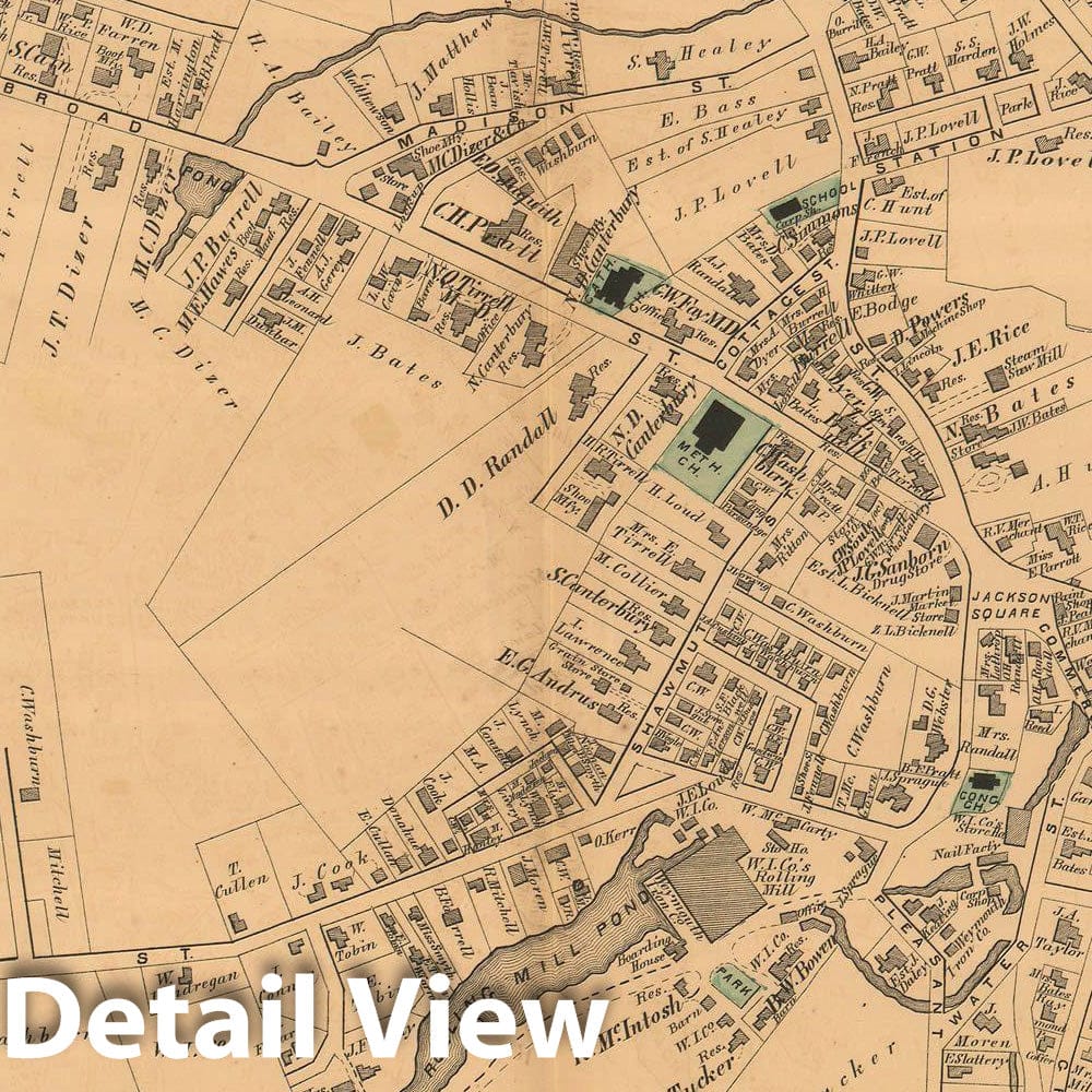 Historic Map : Atlas of Norfolk County, East Weymouth 1876 , Vintage Wall Art