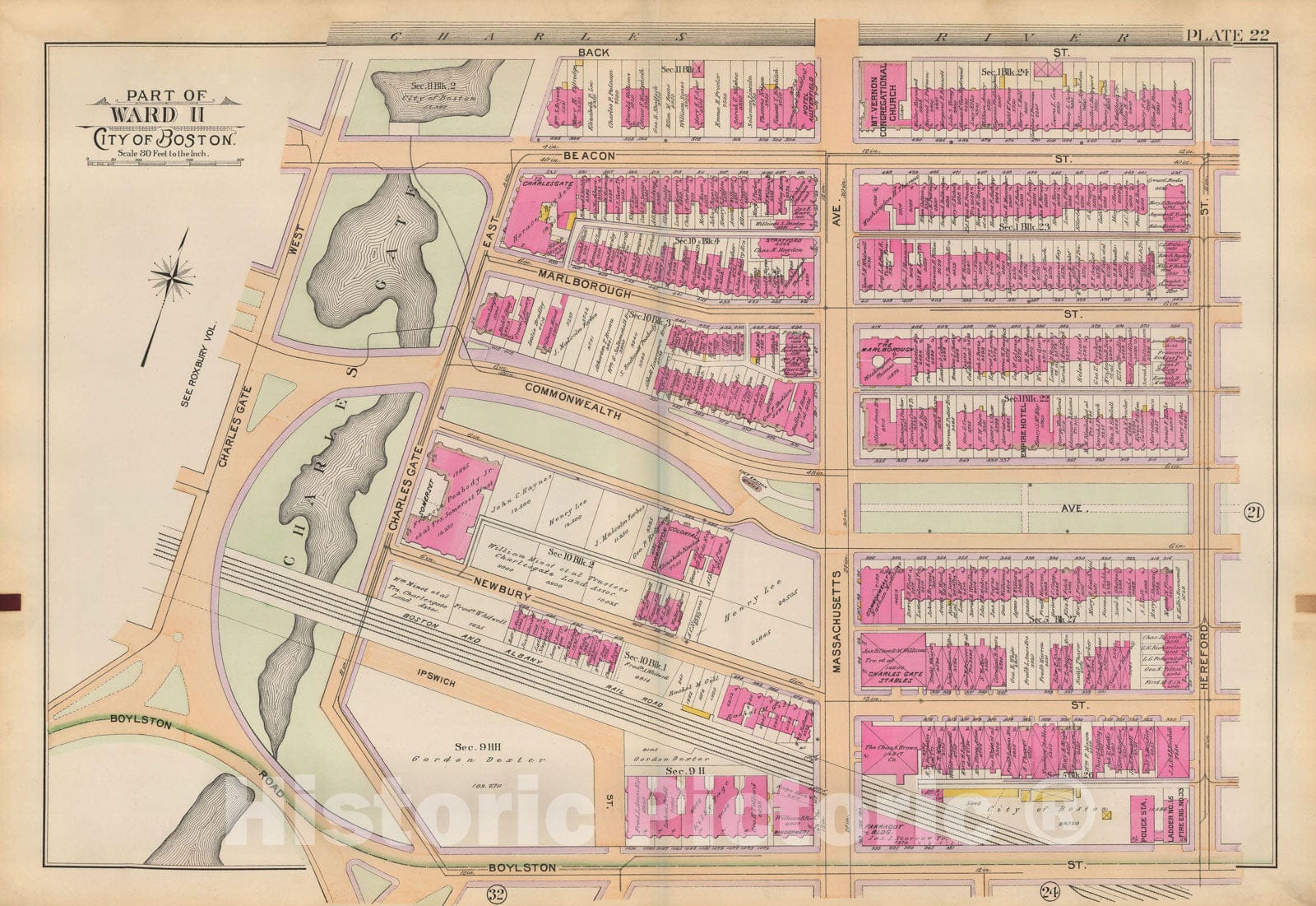 Historic Map : Atlas of Boston Proper, 1898 Plate 022 , Vintage Wall Art
