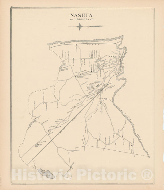 Historic Map : Nashua 1892 , Town and City Atlas State of New Hampshire , v10, Vintage Wall Art