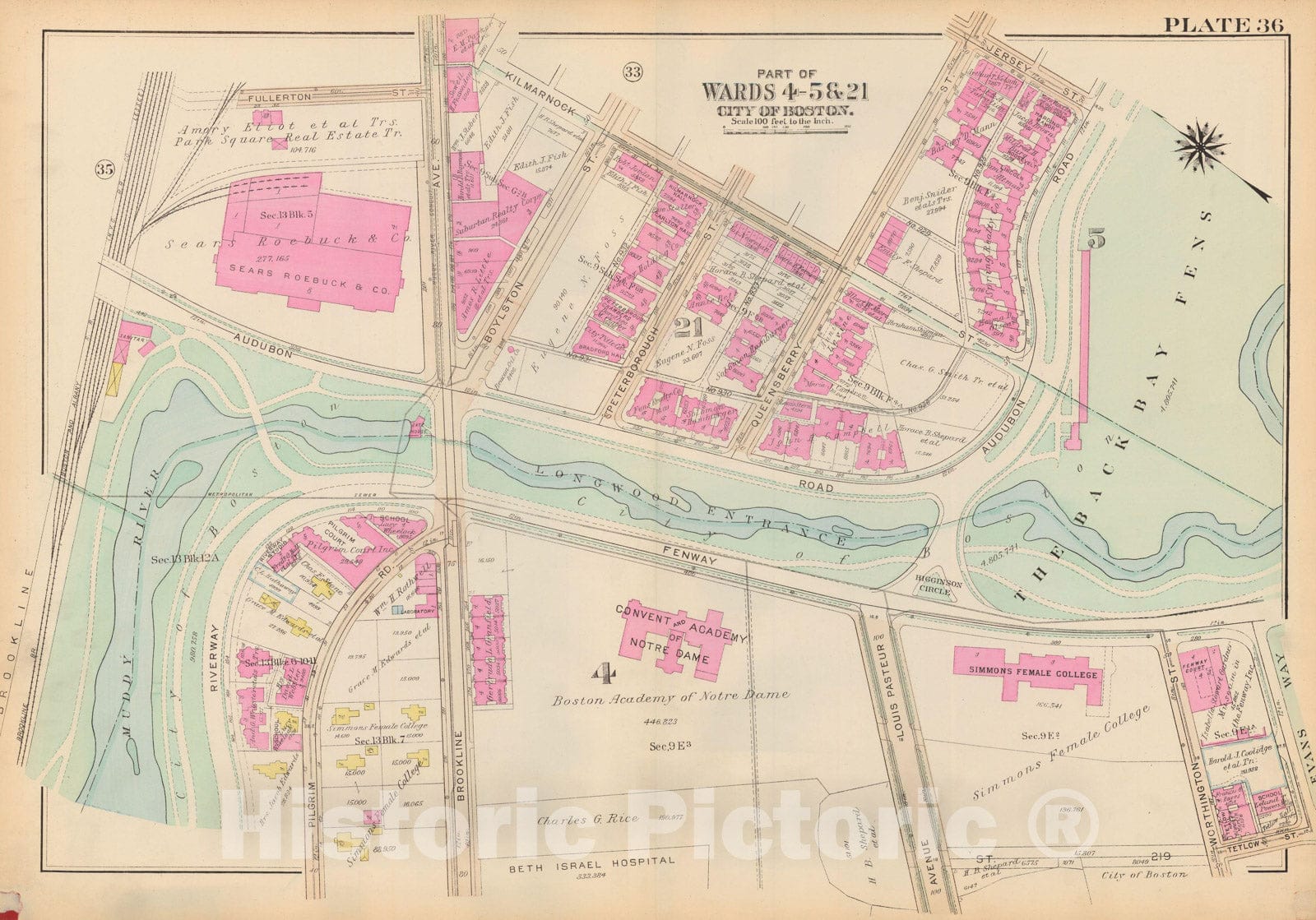 Historic Map : Atlas City of Boston: Boston Proper and Back Bay, Boston 1928 Plate 036 , Vintage Wall Art
