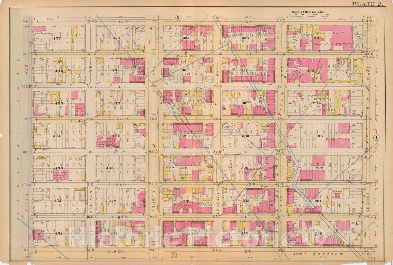Historic Map : Atlas City of New York, Vol 2 ... 12th Ward, 2nd Ed., Manhattan 1884 Plate 002 , Vintage Wall Art
