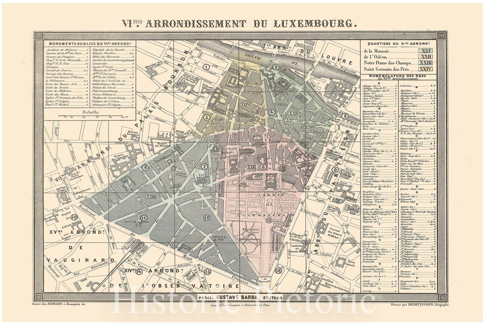 Historic Map : Europe, Paris 1860 6th Arrondissement , Vintage Wall Art