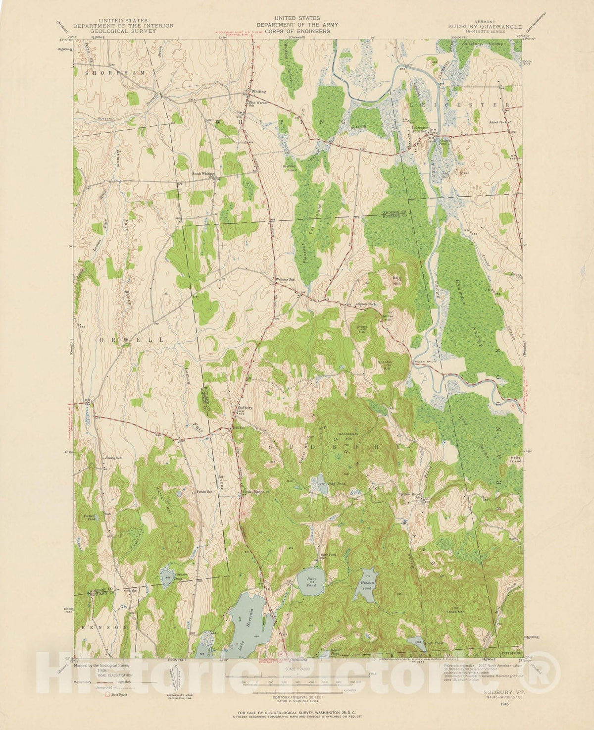 Historic Map : USGS 7.5 Minute Sheets and Quadrangles, Sudbury 1946 Topographic Map , Vintage Wall Art