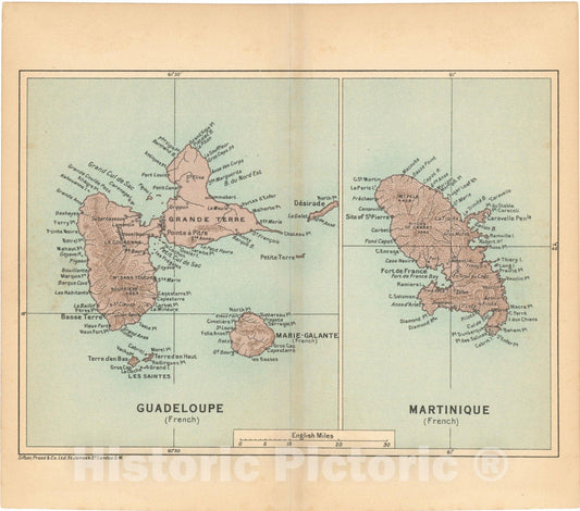Historic Map : Pocket Guide to the West Indies, Guadeloupe & Martinique 1927 , Vintage Wall Art