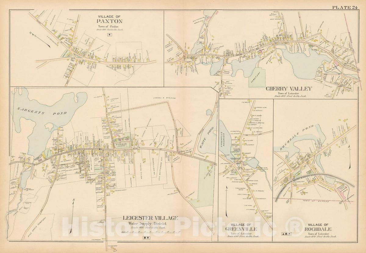 Historic Map : New Topo Atlas County of Worcester, Leicester & Paxton 1898 Plate 024 , Vintage Wall Art