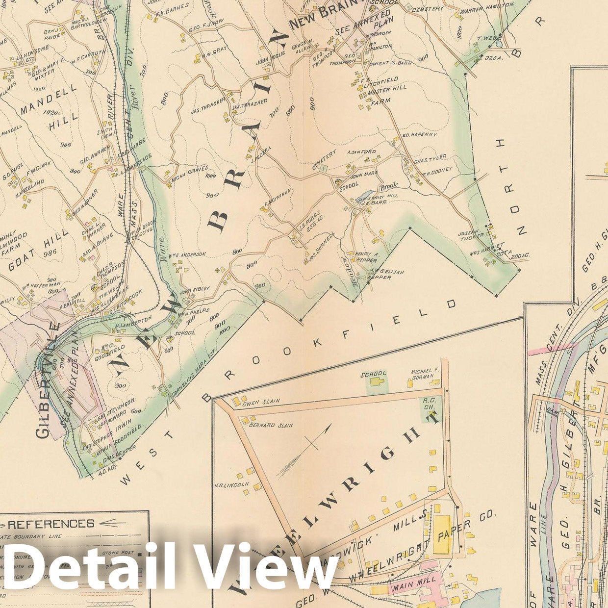 Historic Map : New Topo Atlas County of Worcester, Hardwick & New Braintree 1898 Plate 029 , Vintage Wall Art