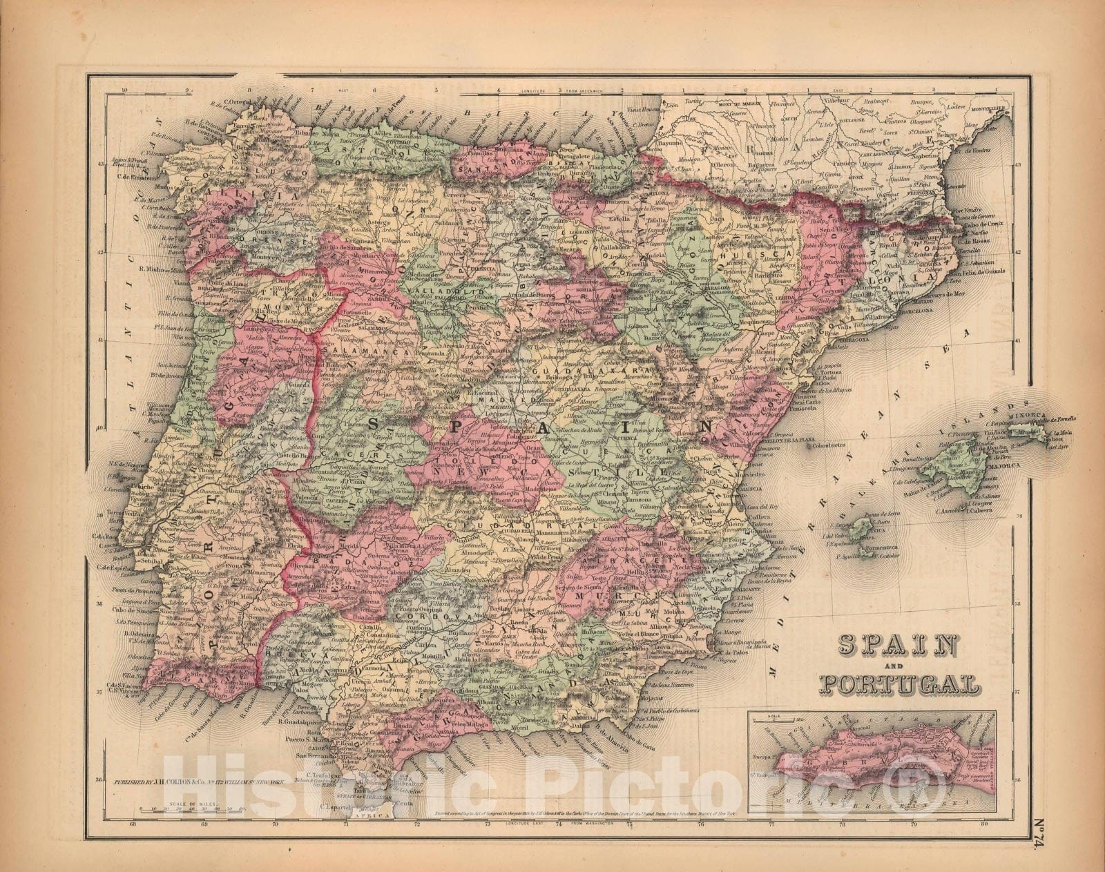 Historic Map : General Atlas (Of The World), Spain & Portugal 1857 , Vintage Wall Art