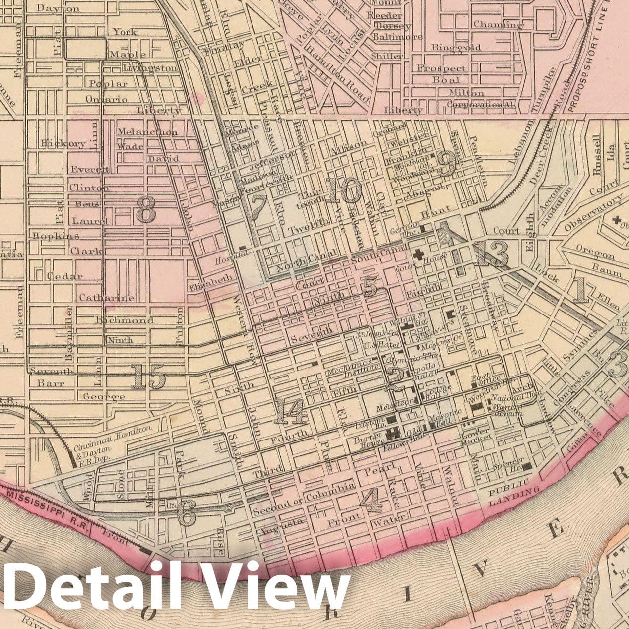 Historic Map : Cincinnati 1864 , New General (World) Atlas , Vintage Wall Art