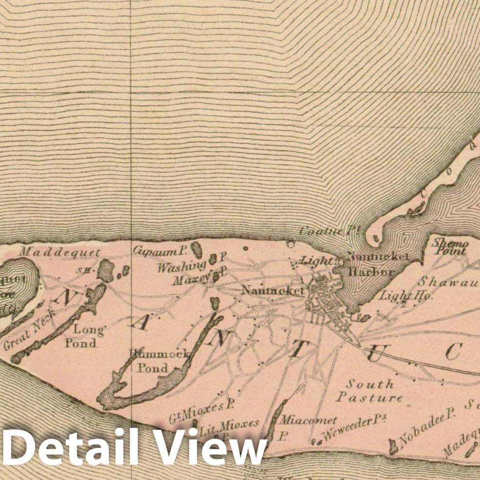 Historic Map : Official Topographical Atlas of Massachusetts, Nantucket 1871 , Vintage Wall Art