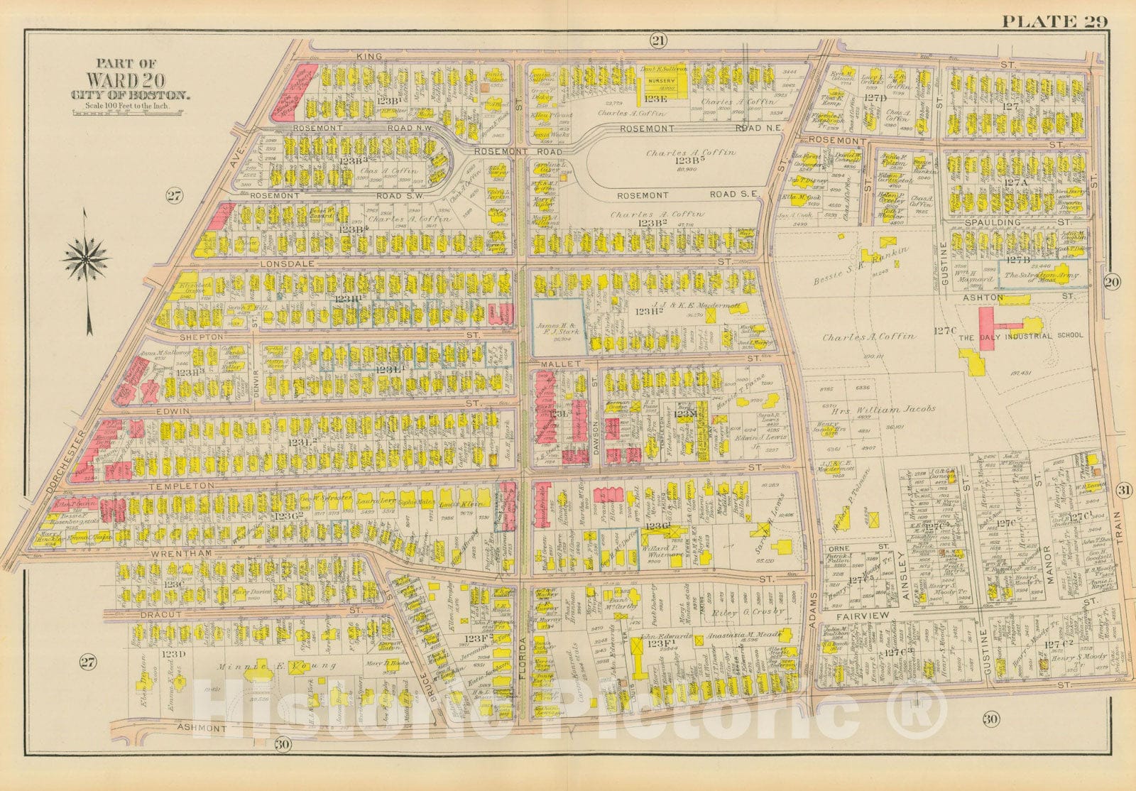 Historic Map : Atlas City of Boston, Dorchester, Dorchester 1918 Plate 029 , Vintage Wall Art