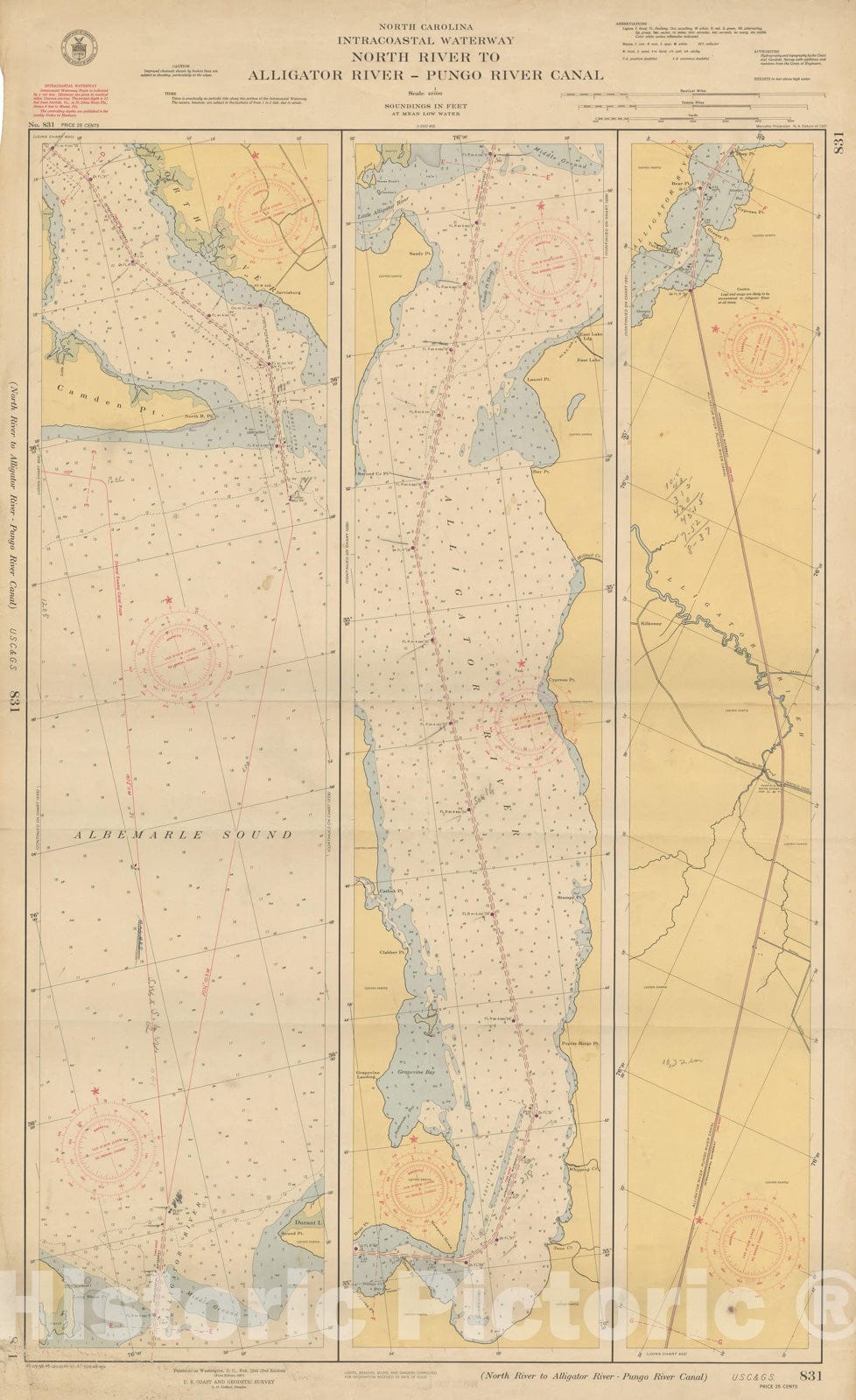 Historic Map : Coastal Charts - NC Intracoastal: North River to Alligator River 1948 , Vintage Wall Art