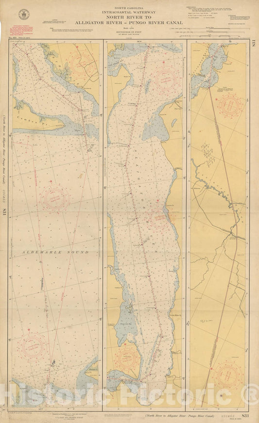 Historic Map : Coastal Charts - NC Intracoastal: North River to Alligator River 1948 , Vintage Wall Art