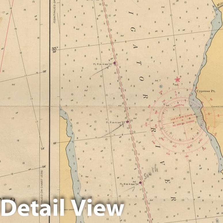 Historic Map : Coastal Charts - NC Intracoastal: North River to Alligator River 1948 , Vintage Wall Art