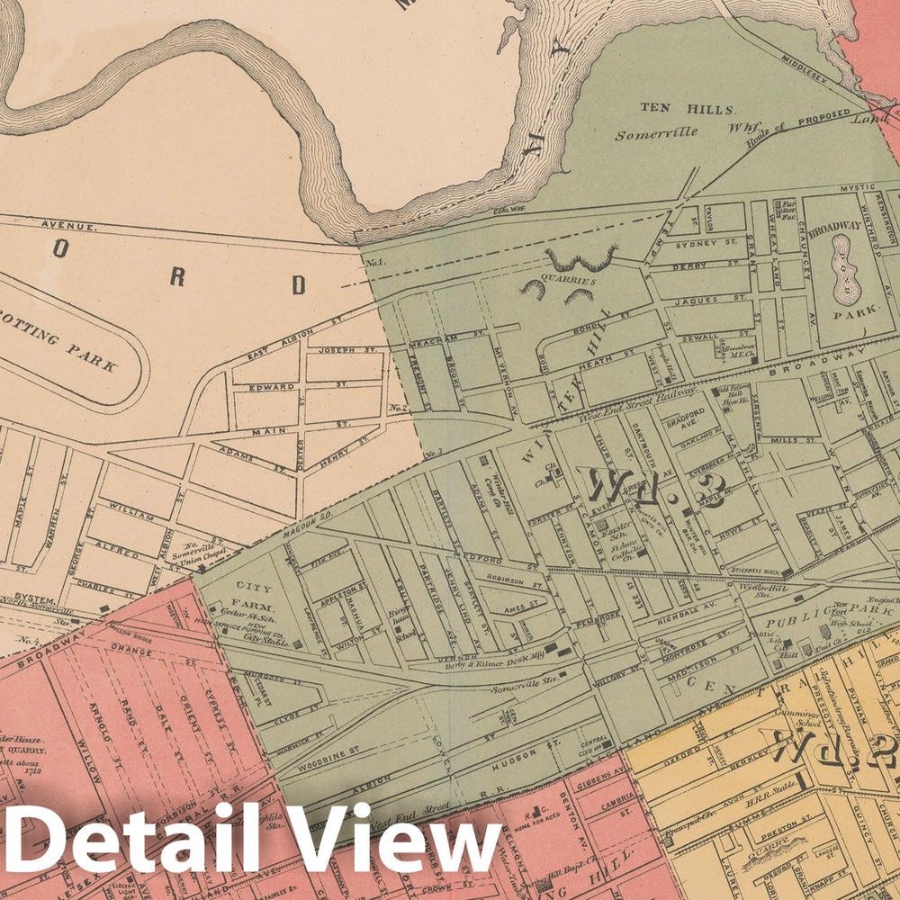 Historic Map : Atlas of Middlesex County, Massachusetts, Somerville 1889 , v2, Vintage Wall Art