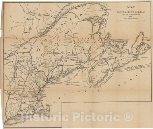 Historic Map : Boston & Maine Railroad 1881 , Vintage Wall Art