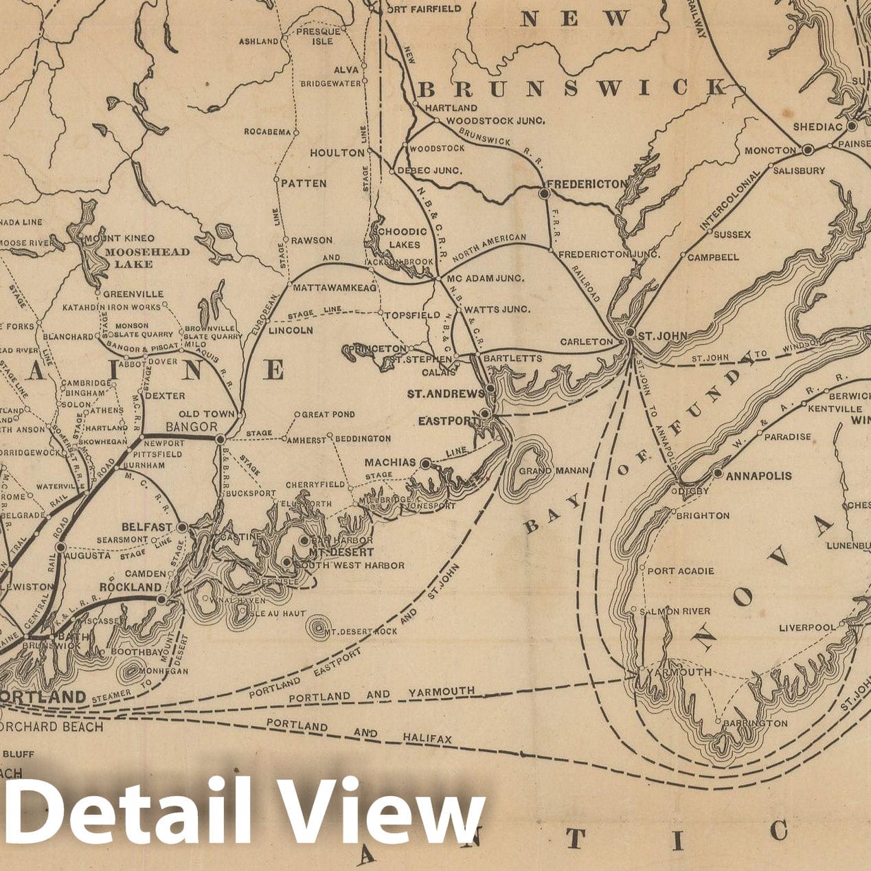 Historic Map : Boston & Maine Railroad 1881 , Vintage Wall Art