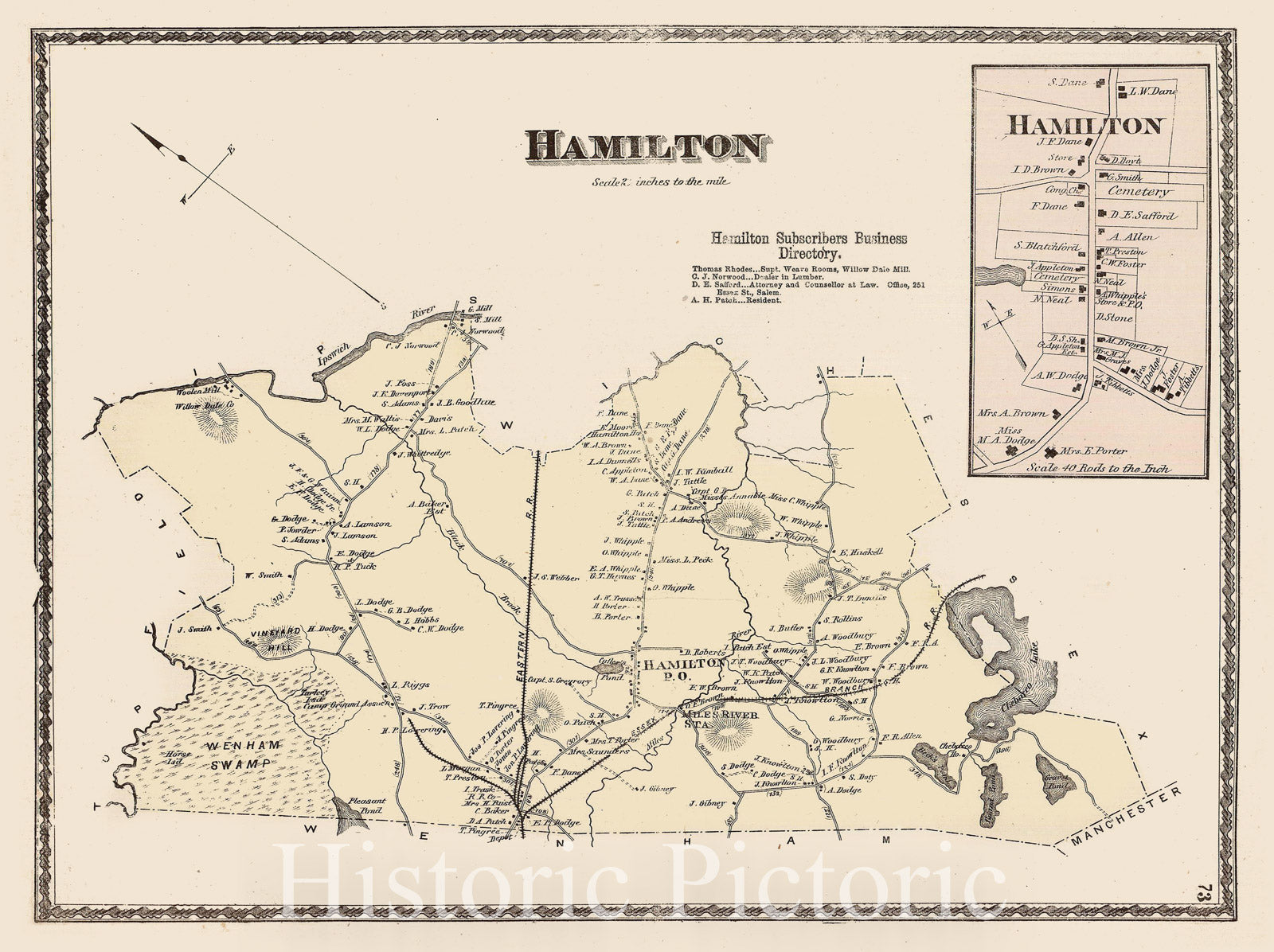 Historic Map : Atlas of Essex County Massachusetts, Hamilton 1872 , Vintage Wall Art