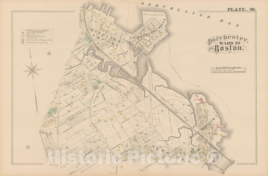 Historic Map : City Atlas of Boston, Massachusetts, Dorchester 1882 Plate 030 , Vintage Wall Art