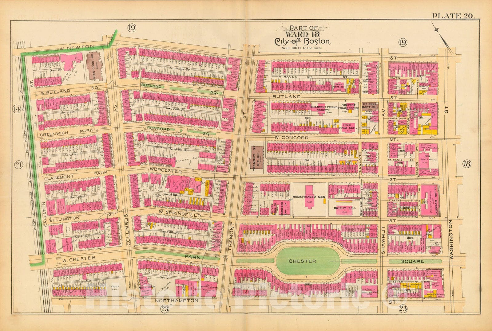 Historic Map : Atlas City of Boston, City Proper and Roxbury, Boston 1890 Plate 020 , Vintage Wall Art
