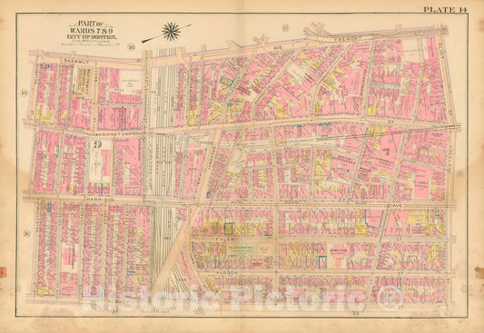 Historic Map : Atlas City of Boston, Boston 1912 Plate 014 , Vintage Wall Art