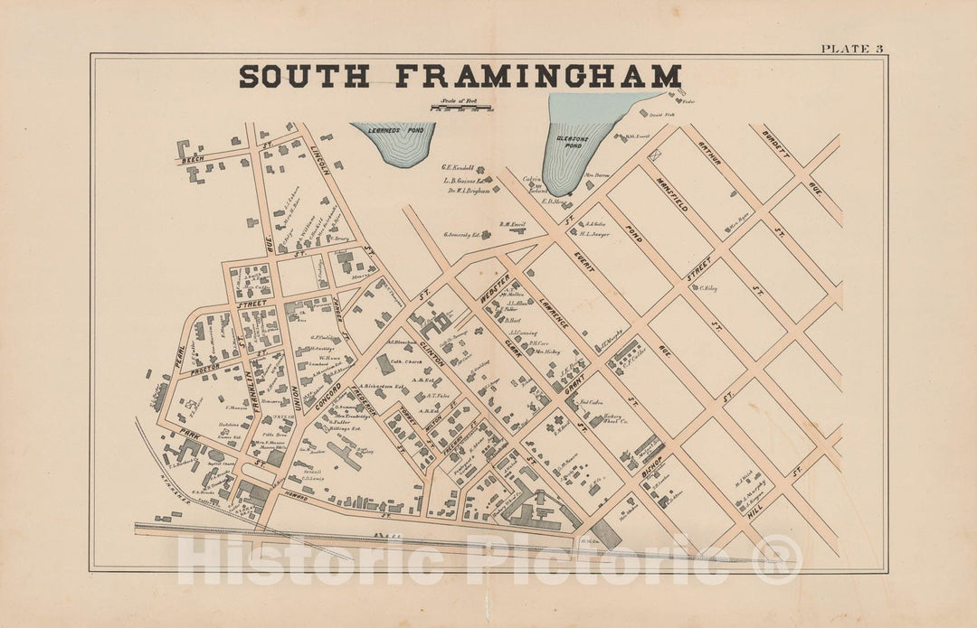 Historic Map : Atlas of Framingham, Framingham 1895 Plate 003 , Vintage Wall Art