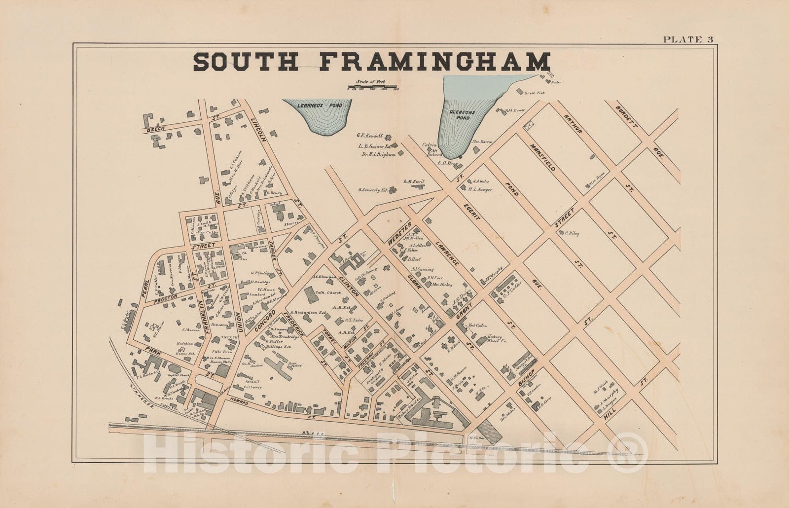 Historic Map : Atlas of Framingham, Framingham 1895 Plate 003 , Vintage Wall Art