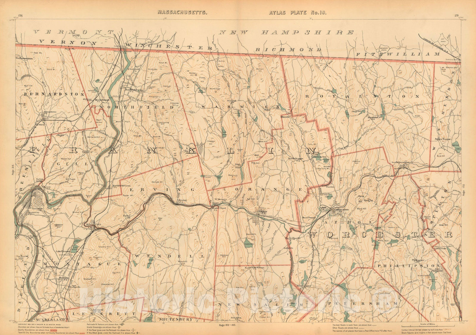 Historic Map : Atlas of Massachusetts, Athol & Erving & Gill & Northfield & Orange & Phillipston & Warwick & Wendell 1891 Plate 019 , Vintage Wall Art