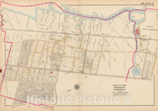 Historic Map : Atlas of Bergen County, New Jersey, Volume One, Englewood & Leonia 1912 Plate 009 , Vintage Wall Art