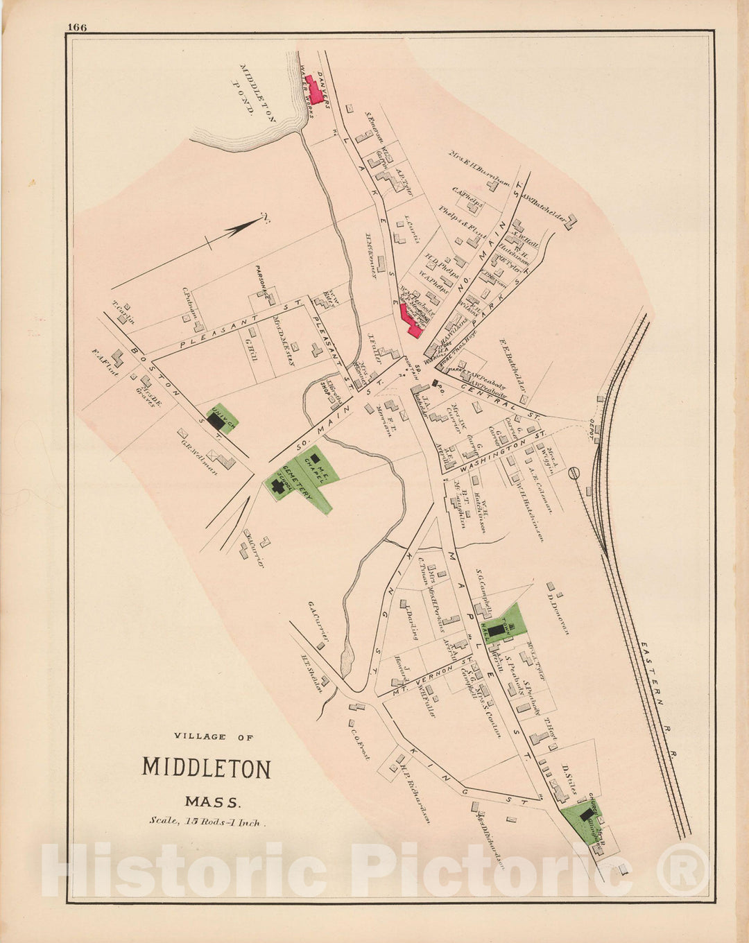 Historic Map : Atlas of Essex County, Middleton 1884 , v2, Vintage Wall Art