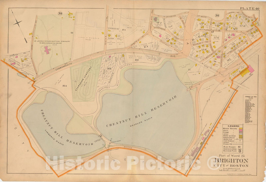 Historic Map : Atlas of Dorchester, West Roxbury and Brighton, Brighton 1899 Plate 040 , Vintage Wall Art