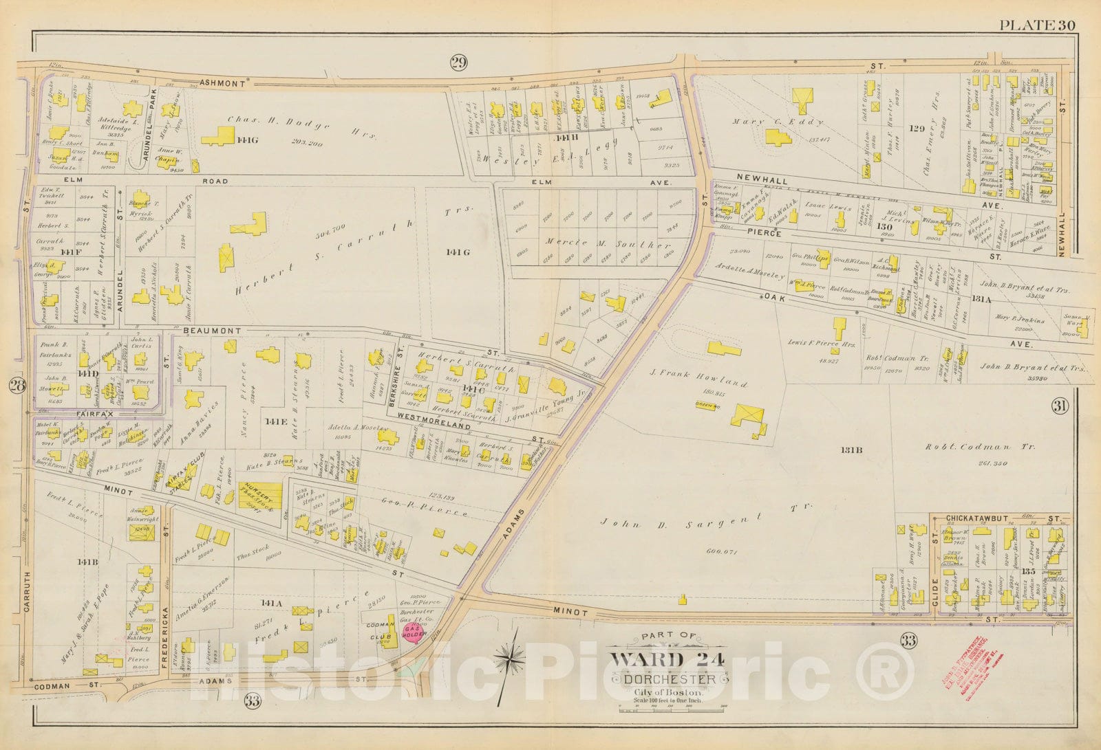 Historic Map : Atlas City of Boston, Vol. 5, Dorchester, Dorchester 1894 Plate 030 , Vintage Wall Art