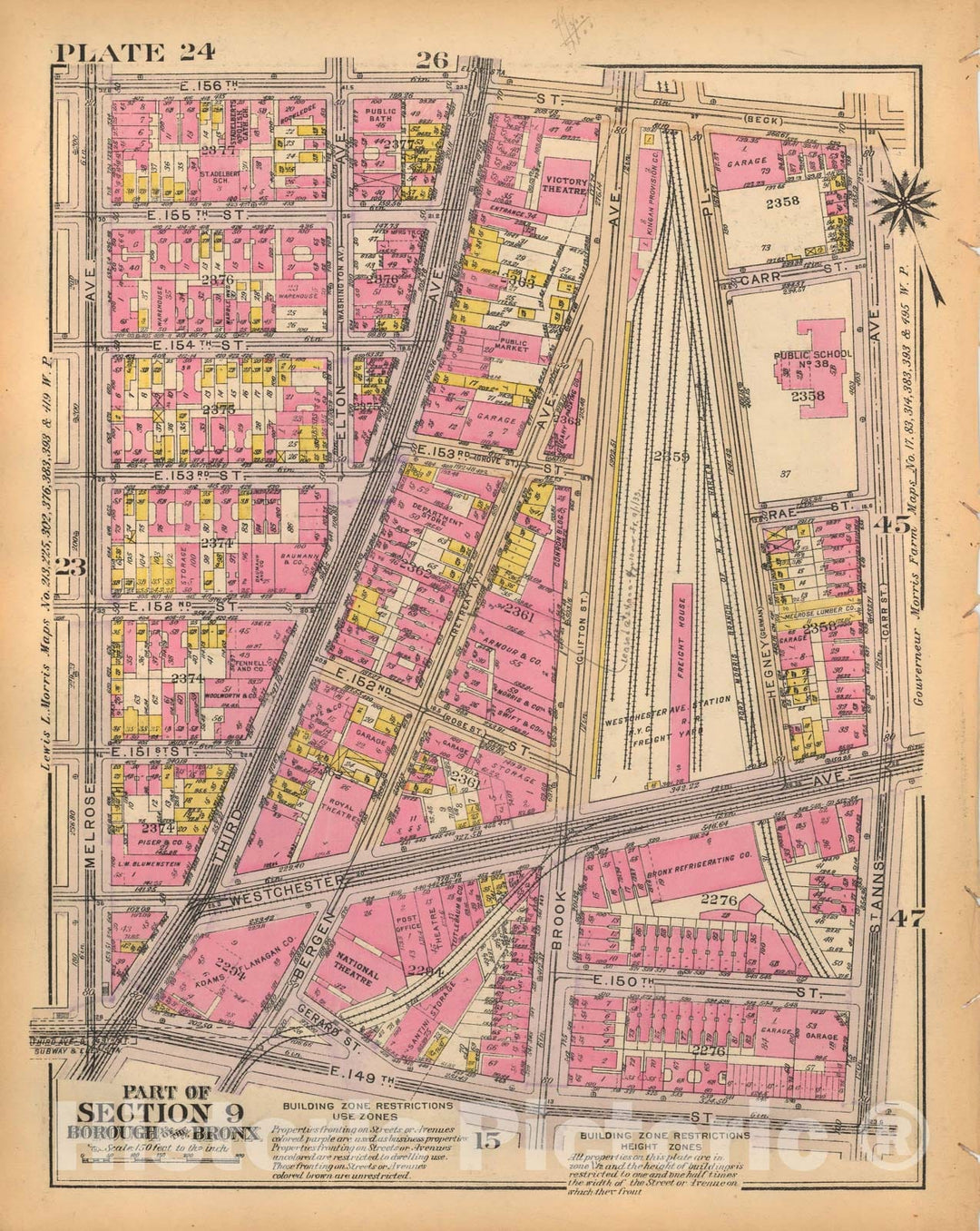 Historic Map : Borough of The Bronx, Sections 9-13, The Bronx 1928 Plate 024 , Vintage Wall Art