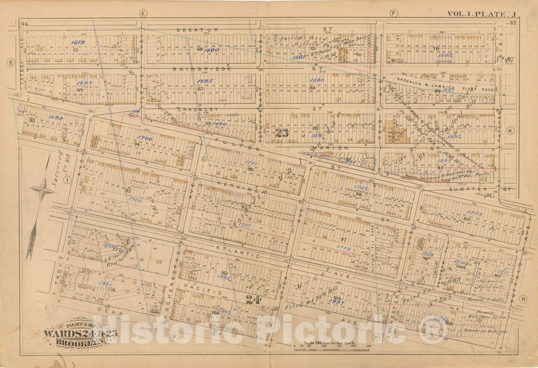 Historic Map : Atlas of Brooklyn Vol. 1, Brooklyn 1880 Plate J , Vintage Wall Art