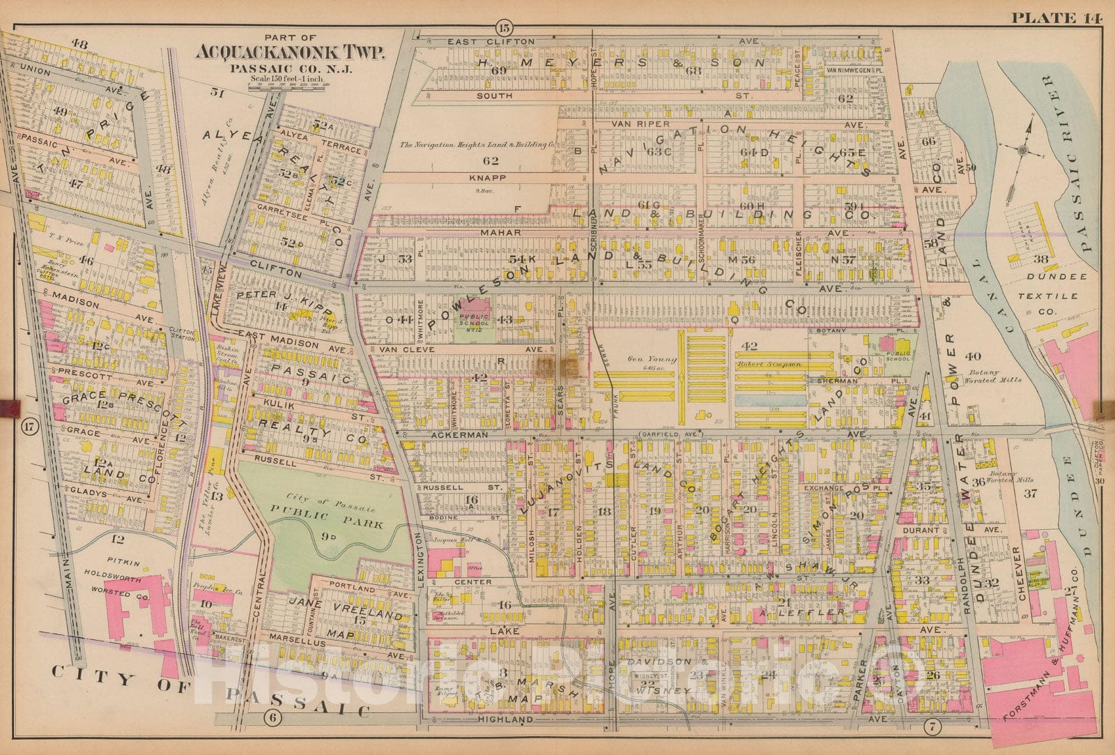 Historic Map : Atlas City of Passaic and Acquackanon Township County New Jersey 1916 Plate 014 , Vintage Wall Art