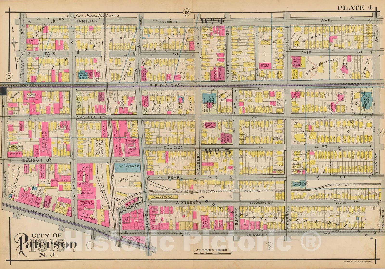 Historic Map : Atlas City of Paterson, New Jersey, Paterson 1915 Plate 004 , Vintage Wall Art