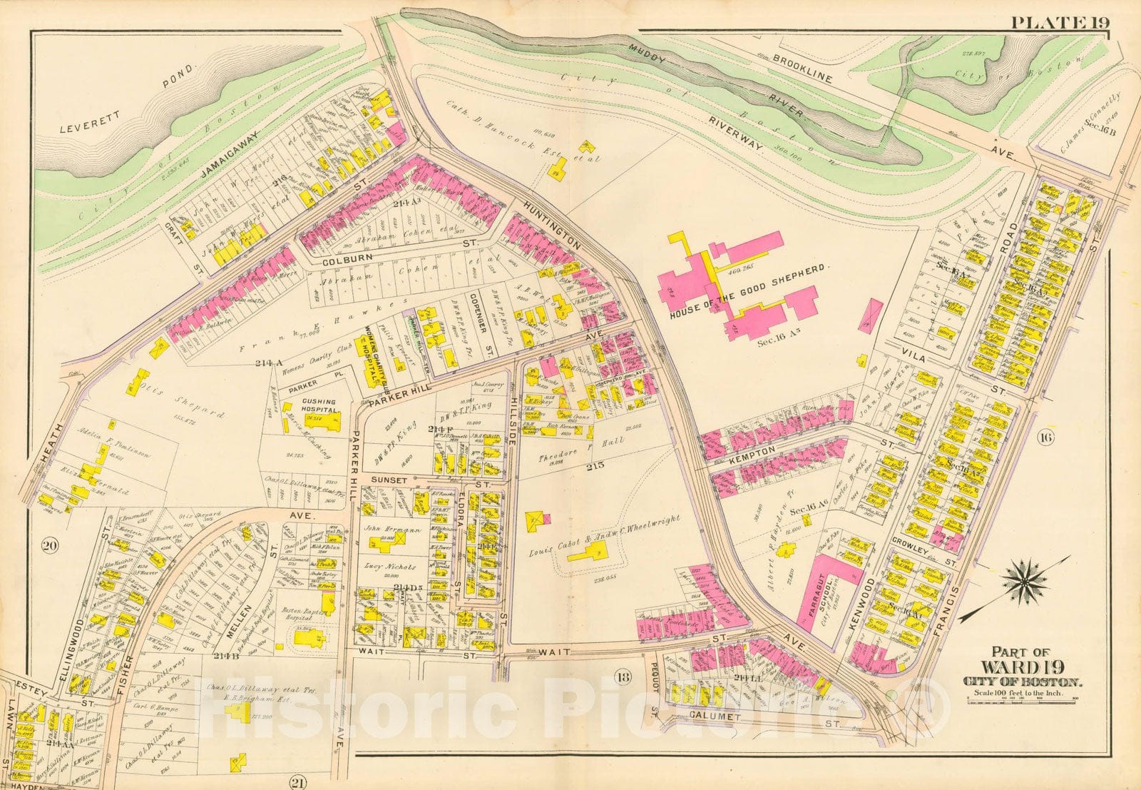 Historic Map : Atlas City of Boston, Roxbury, Roxbury 1906 Plate 019 , Vintage Wall Art