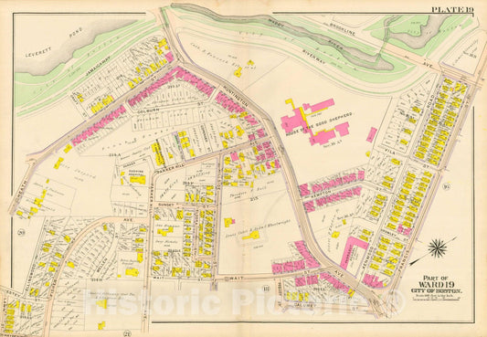 Historic Map : Atlas City of Boston, Roxbury, Roxbury 1906 Plate 019 , Vintage Wall Art
