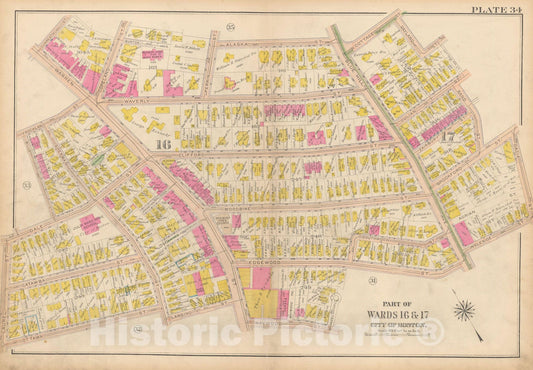 Historic Map : Atlas City of Boston, Roxbury, Roxbury 1915 Plate 034 , Vintage Wall Art