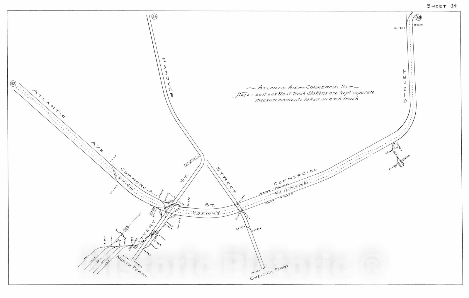 Historic Map : Boston Elevated Railway Track Plans, Boston 1899-1915 Plate 034 , Vintage Wall Art