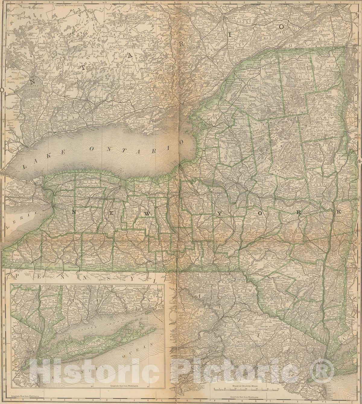 Historic Map : New York 1877 , Business Atlas of the USA , Vintage Wall Art