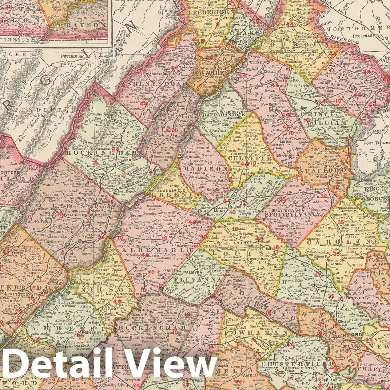 Historic Map : Virginia 1903 , Rand McNally Business Atlas , Vintage Wall Art