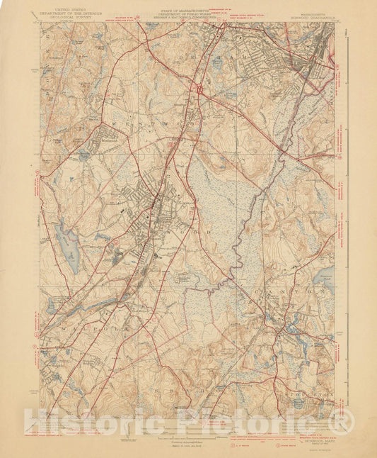 Historic Map : USGS 7.5 Minute Sheets and Quadrangles, Canton & Dedham & Norwood & Stoughton & Walpole 1941 Topographic Map , Vintage Wall Art