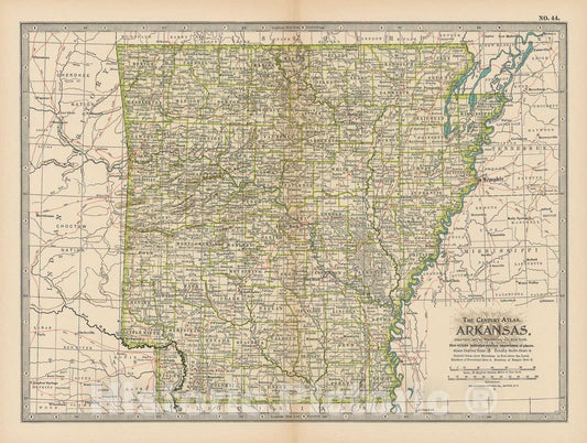 Historic Map : Arkansas 1897 , The Century Atlas World , Vintage Wall Art