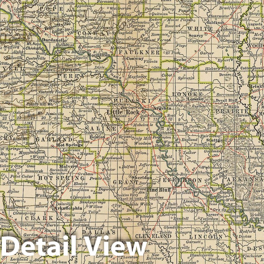 Historic Map : Arkansas 1897 , The Century Atlas World , Vintage Wall Art