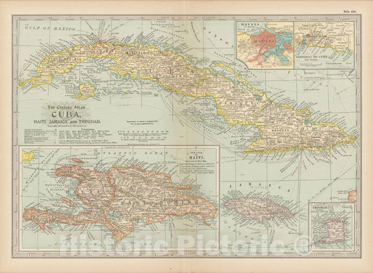 Historic Map : Greater Antillies 1914 , Century Atlas of the World, Vintage Wall Art