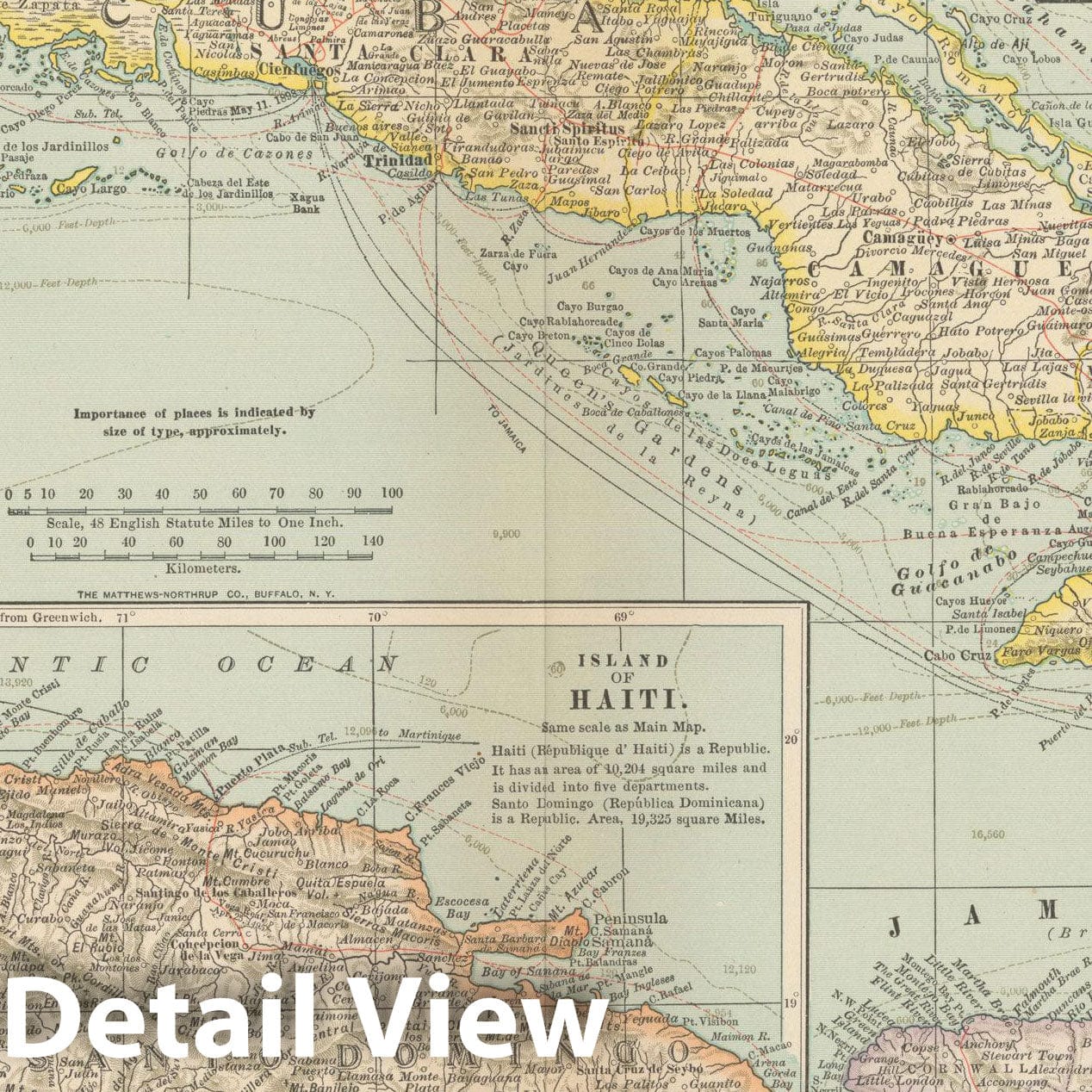 Historic Map : Greater Antillies 1914 , Century Atlas of the World, Vintage Wall Art