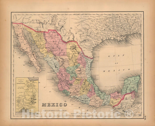 Historic Map : General Atlas (Of The World), Mexico 1857 , Vintage Wall Art