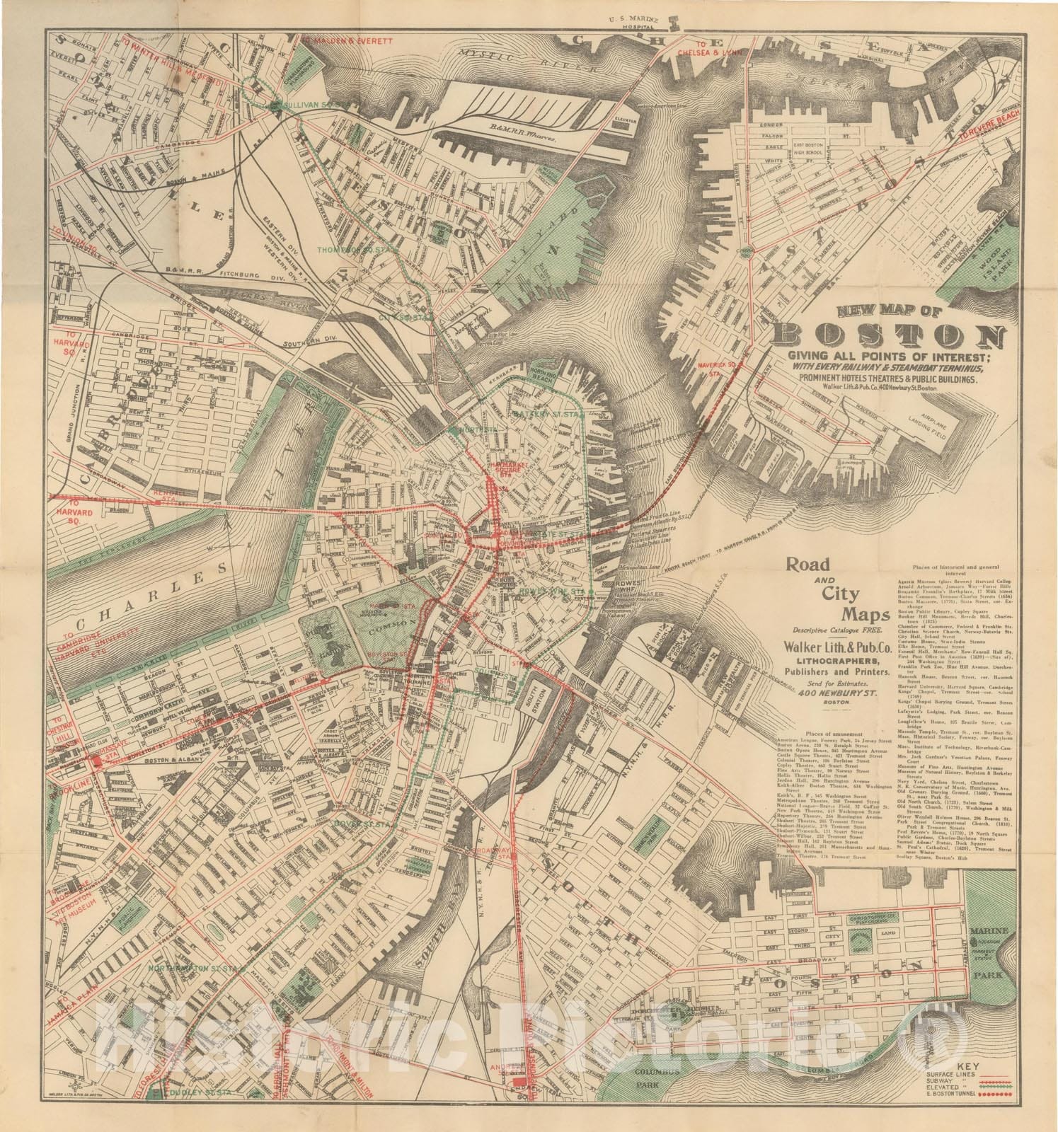 Historic Map : Boston Walker Pocket Maps, 1918 , Vintage Wall Art