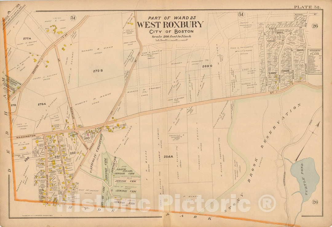 Historic Map : Atlas of Dorchester, West Roxbury and Brighton, West Roxbury 1899 Plate 032 , Vintage Wall Art