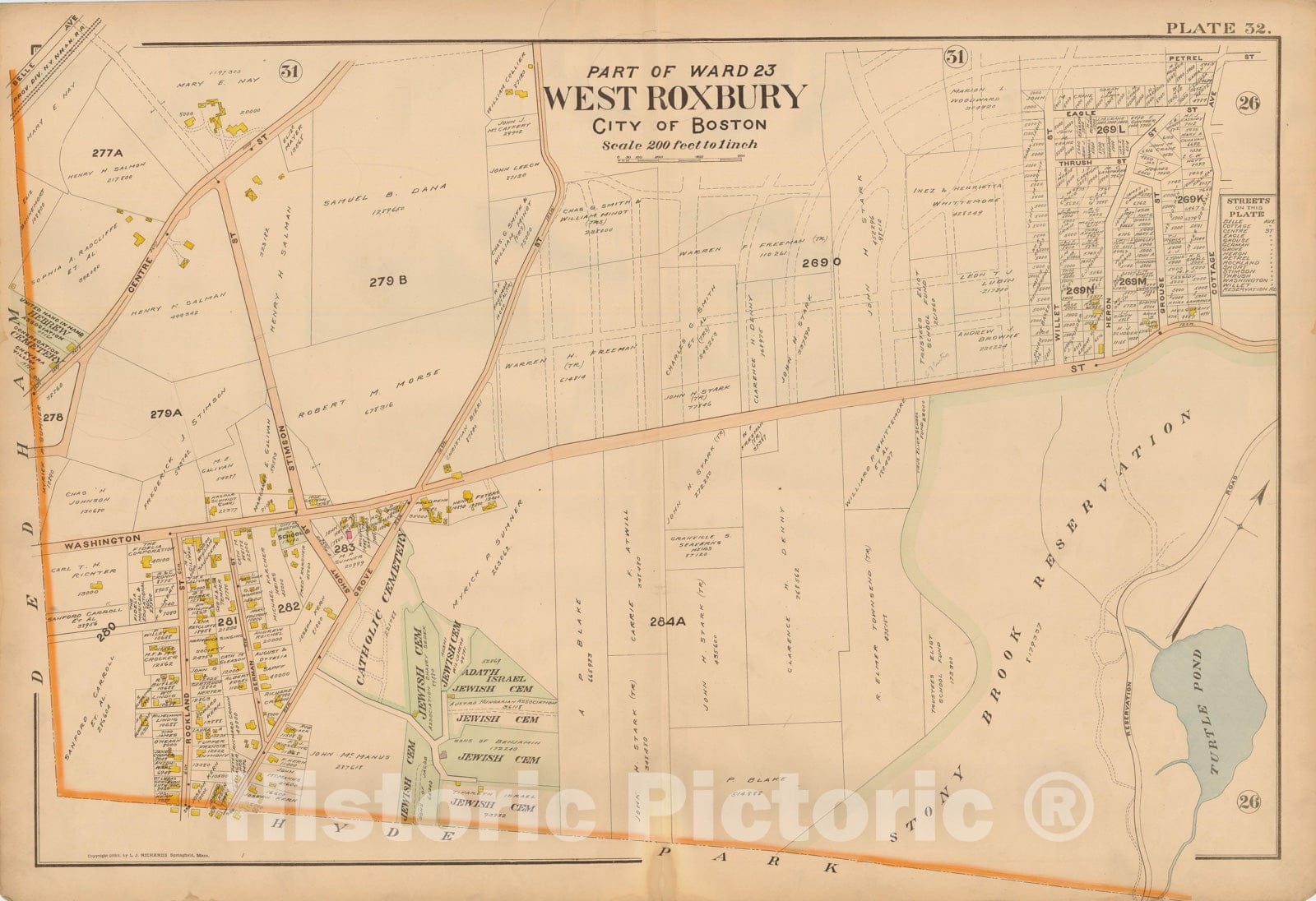 Historic Map : Atlas of Dorchester, West Roxbury and Brighton, West Roxbury 1899 Plate 032 , Vintage Wall Art